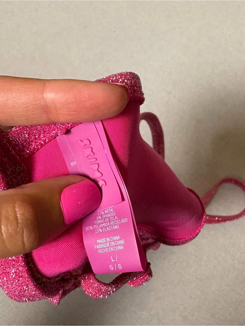 SKIMS swim Glitter Swim Triangle Bikini Top Magenta size large